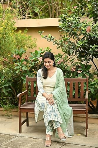 Image of ANNI DESIGNER Women's Rayon Viscose Straight Printed Kurta with Pant and Dupatta | Elegant Floral Print Kurti Set | Soft Breathable Fabric | Stylish Ethnic Outfit for Office, Festive & Casual Occasion