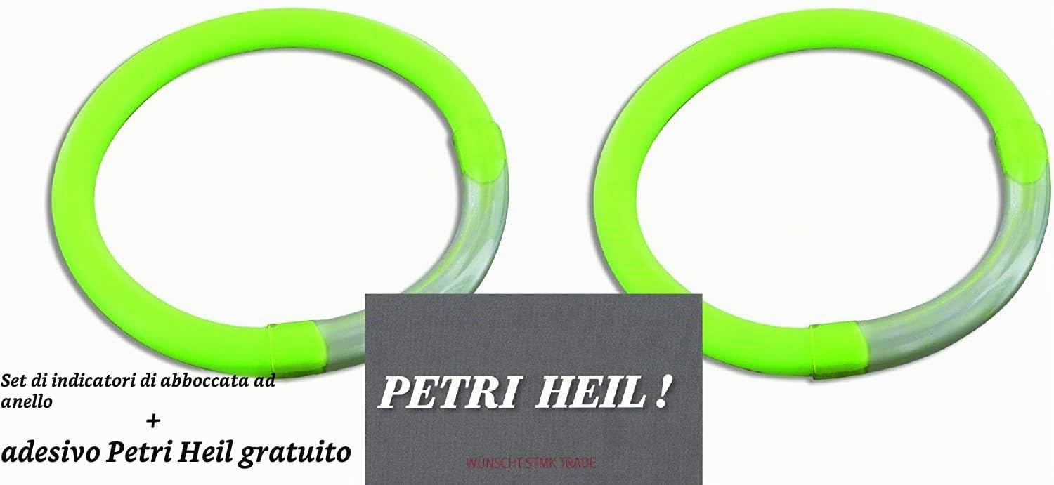 Set: 2 segnalatori di abboccata ad anello giallo + adesivo Petri Heil incluso