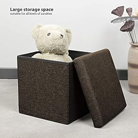 B FSOBEIIALEO Storage Ottoman Cube, Linen Small Coffee Table, Foot Rest Stool Seat, Folding Toys Chest Collapsible for… 51djSCSAPZL. SS280
