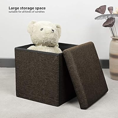 B FSOBEIIALEO Storage Ottoman Cube, Linen Small Coffee Table, Foot Rest Stool Seat, Folding Toys Chest Collapsible for… 51djSCSAPZL. SS400