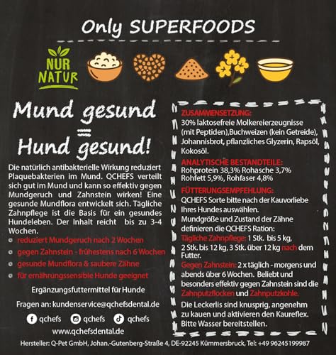 QCHEFS SNACKIES Leckerlis bei Mundgeruch - natürlich antibakterielle Zahnpflege ohne Dentalspray, Hundezahnbürste oder Zahnpasta