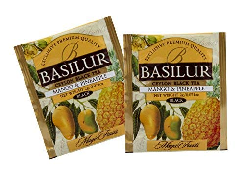 Basilur | Mango & Pineapple Tea | Food Service Packs | Single Origin | 100% Pure Natural Black Tea with pieces of Mango & Pineapple | 100 Count Foil Enveloped Tea Bags | Pack of 100
