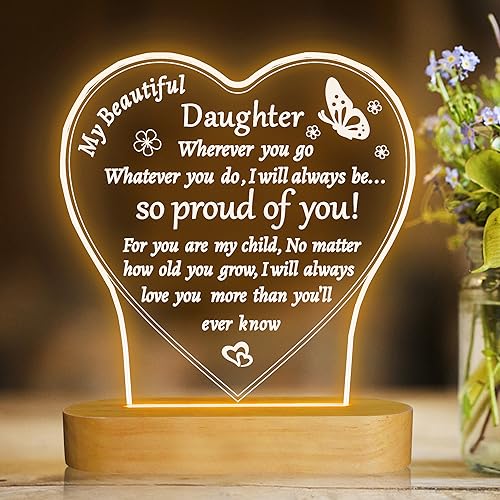 Image of Attivolife Daughter Gift - to My Beautiful Daughter Engraved Unique Night Light, Daughters Gift from Mom Dad Parent, Birthday, Graduation, Wedding Mothers Day Gifts for Daughter