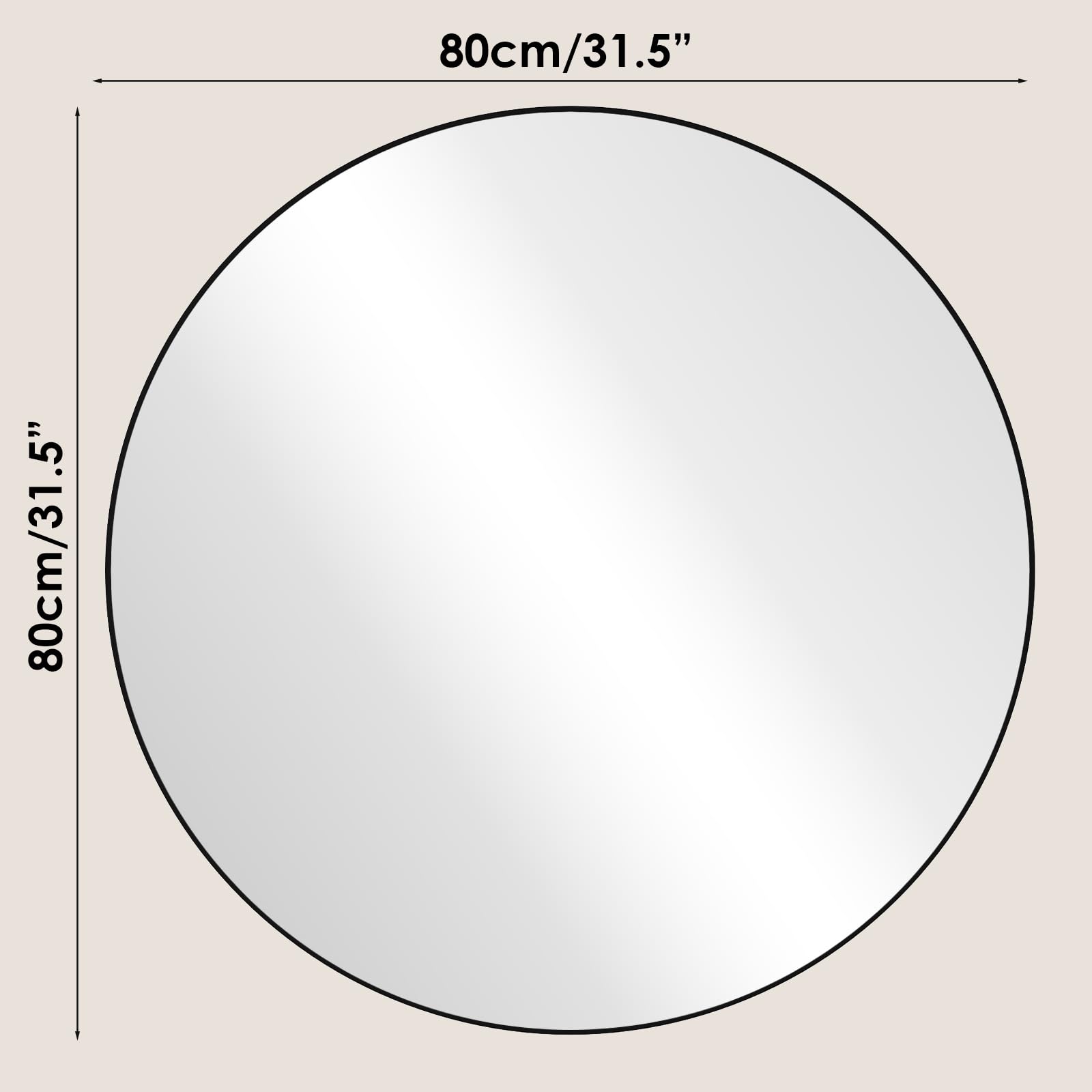 80 cm Specchio Rotondo, Specchio Rotondo da Parete, Cornice in Lega di Alluminio, Vetro Temperato, per Bagno, Soggiorno, Decorazione Ingresso