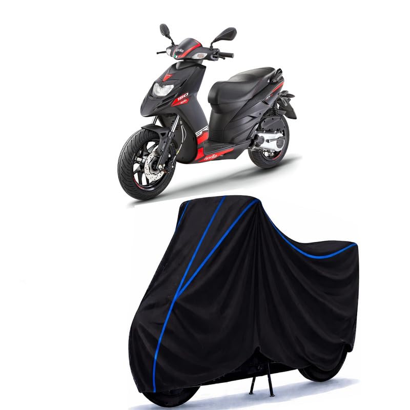 Image of Scooty Cover Water Resistant for SR 160 Carbon Edition | Universal Scooter & Bike Cover | Heavy Duty UV Dust, Rain & Scratch Protection Weather Indoor Outdoor | Black with Blue Piping