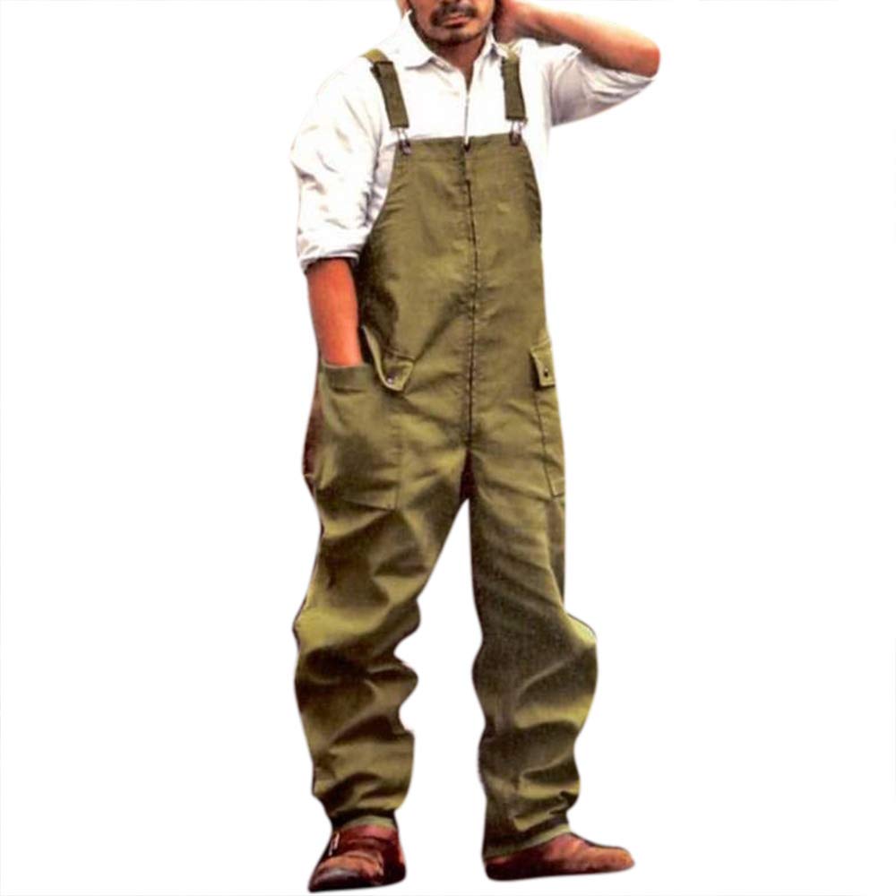 oneforus Mens Classic Dungarees, Loose fit Big Side Pockets Baggy Overall Suspender Pants Onesie Jumpsuits Cargo Green