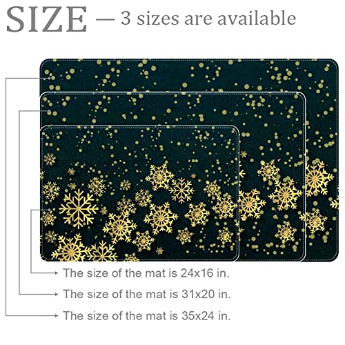 Paillasson de Noël doux absorbant tapis d'entrée avec flocons dorés lavable - 3
