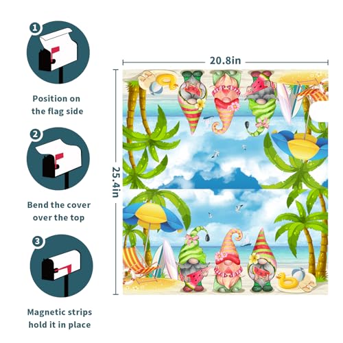 Image of Hello Summer Gnomes Mailbox Cover Magnetic Large Size 25.5 x 21 Inch Summer Tropical Farmhouse Decorative Mailbox Wraps Magnetic Beach Post Letter Box Cover for Home Garden Yard