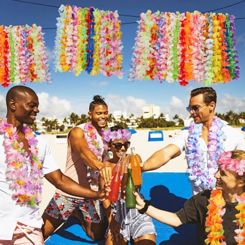 hawaiian leis decorations24pcsleis for luau party decortropical hawaiian bulk hula dance party decorcolorful flower necklace summer beach pool birthday theme party favors supplies