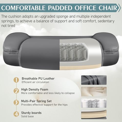 Image of Leather Office Chair, PU Home Computer Desk Chairs with Ergonomic Back Support, 360Swivel Free,Small Gaming Chair with Wheels and Adjustable Armrests, for Short People Use