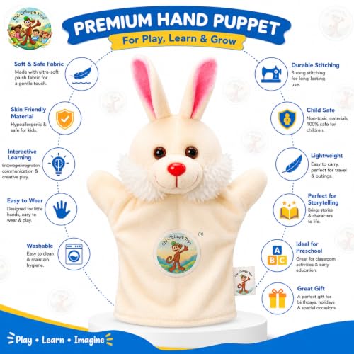Image of Rabbit Hand Puppet for Kids | Soft Plush Animal Puppet | Storytelling, Role Play, Preschool Learning Toy | Interactive Educational Puppet for Boys & Girls