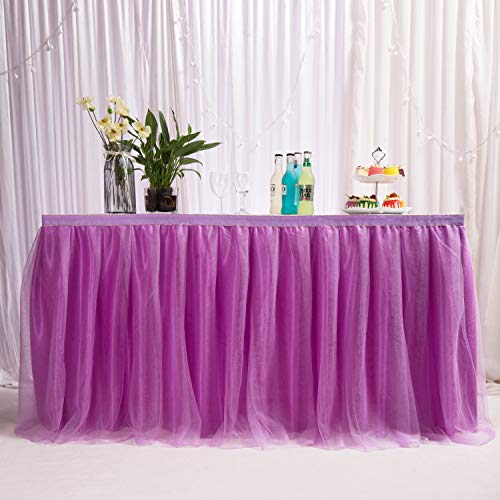 14ft / 426cm Purple Table Skirt, Romantic Tulle Desk Gauze, Table Decoration, Snowflake Wonderland Tutu Table Cloth, for Baby Shower, Wedding, Birthday, Party, Bar, Prom, Valentine's Day Christmas