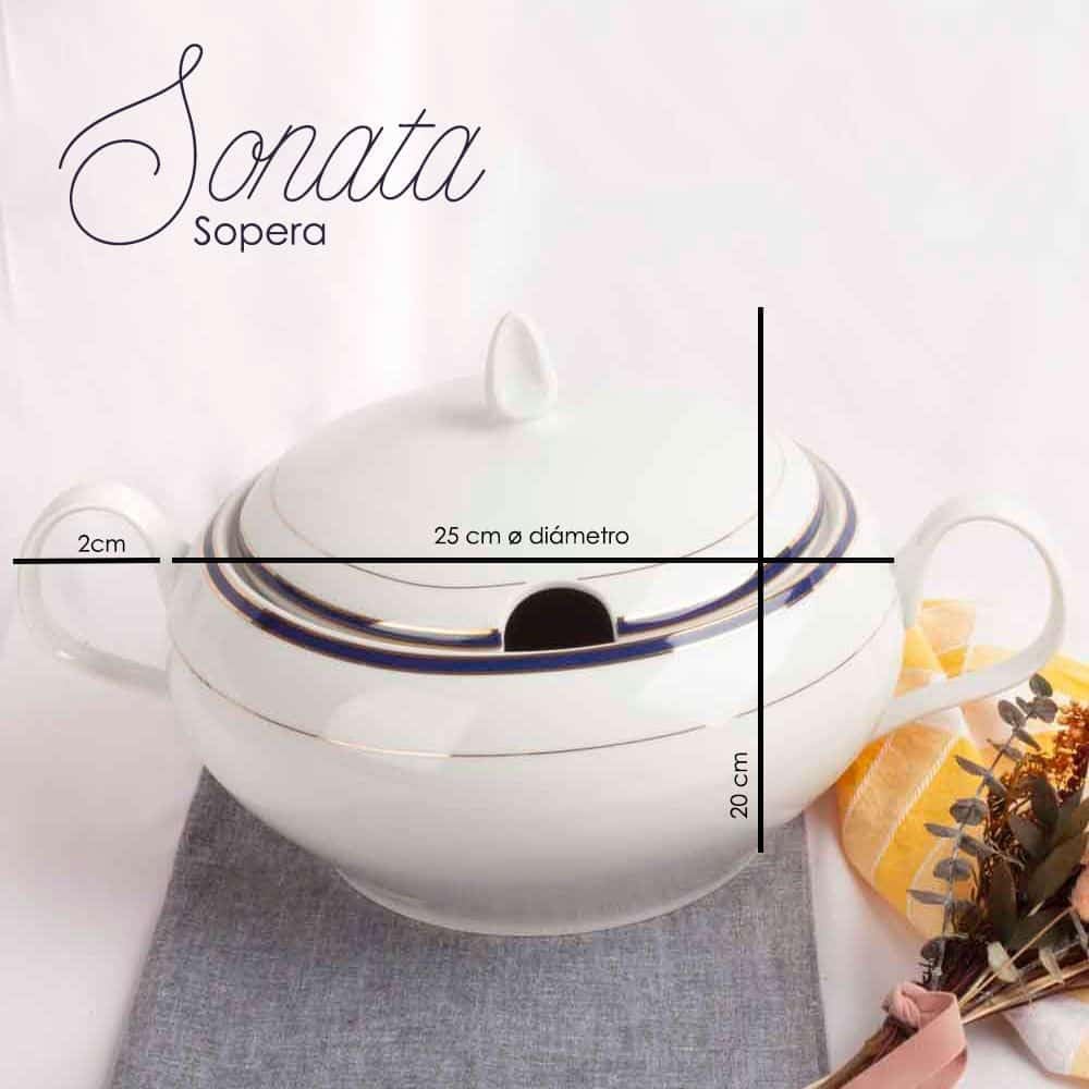 Sopera de porcelana blanca (X l) Sonata, 1 tapa de porcelana, filo de oro, azul cobalto