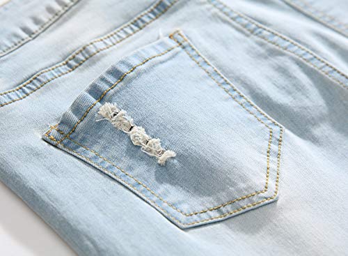 Boy's Light Blue Skinny Fit Ripped Destroyed Distressed Stretch Slim Jeans Pants #TOP4