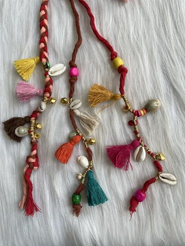 Image of Zippy Flora Handmade Boho Colorful Hair Strings | Navratri & Ethnic Festive Hair Accessories | Red Vibrant Braided Thread Hairband & Hair Extensions for Women & Girls | Bohemian Styling Hair Jewelry
