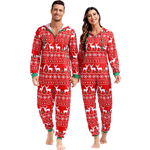 frawirshau Christmas Onesie Pajamas For Family Matching Onesies For Couples Christmas Pajamas Adult Men Red 2XL
