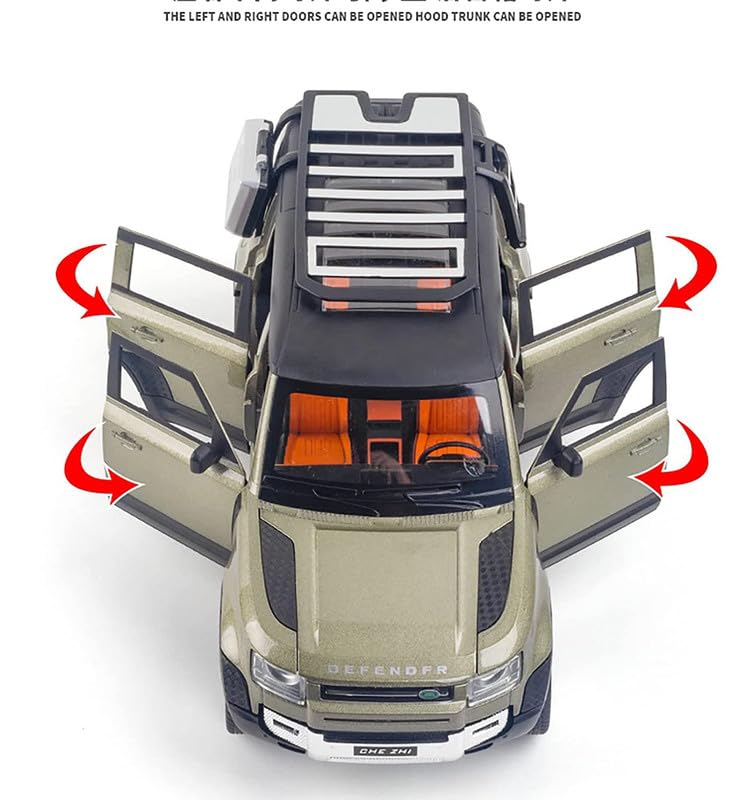 Image of PINQUE Kids New Car ‎1:24 Land Rover Defender Diecast Alloy Metal Pull Back Car with Openable Doors Music Sound and Light Vehicle Toy Car for Boys (Olive)