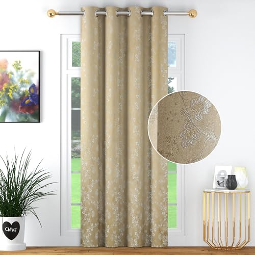 Image of FRESH FROM LOOM Heavy Jari Jacquard Premium Luxury Floral Curtain 9 Feet Long Door | Light Blocking 80% Semi Blackout | Eyelet Rings | Double Stitch | Fade Proof Parda (9feet, Beige, 1pc only)