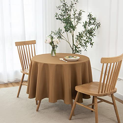Image of maxmill Fall Tablecloth Stain Resistant Waterproof Wrinkle Resistant Spillproof Washable Soft Textured Table Cloth for Dining Room Harvest Thanksgiving Parties, Round 70 Inch, Amber Bronze