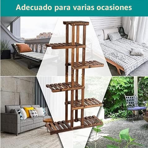 GOPLUS Estanteria Madera para Plantas, Desmontable Soporte para Flores Interior, Estante Decorativa de Macetas, Madera Maciza, 6 Capas, 75 x 25 x 140,5 cm