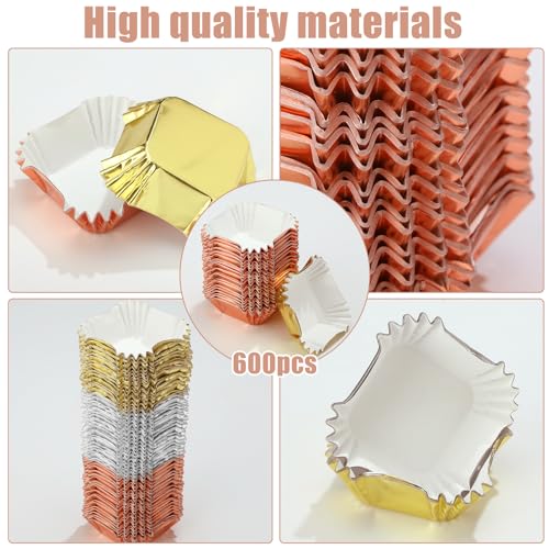 Image of Layhit 600 Pcs Square Mini Foil Cupcake Liner 1.8 inchx2.4 inch Disposable Bright