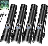 VVBE Rechargeable Flashlights High Lumens 4 Pack, 99,000lm Super Bright LED Flashlight, Adjustable 5 Modes, IPX6 Waterproof Powerful Flash Lights for Camping Home Outdoor