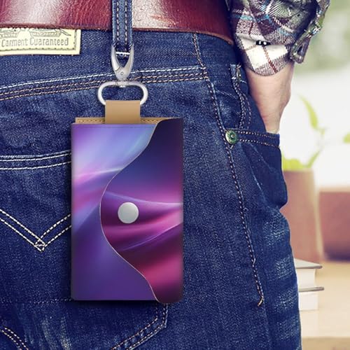 Abstract Flowing Wave Lines Gradient Violet Pink Key Holder Bag PU Leather ID Card Holder Keychains Case Cover for Men Women4