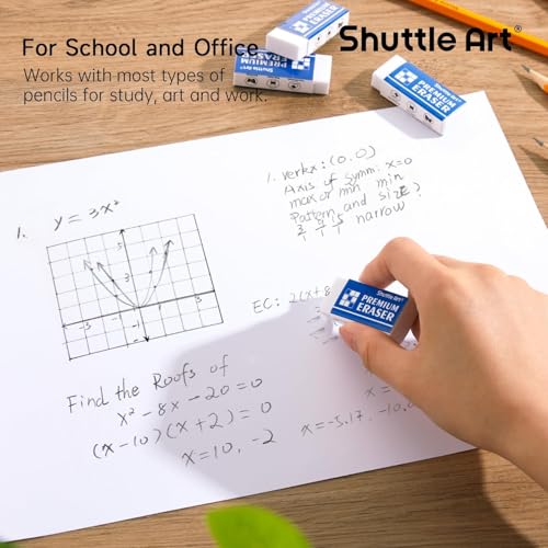 Image of Erasers, Shuttle Art 72 Pack Premium Erasers Bulk, White Eraser Classroom Set for Kids Teachers as School and Office Supplies