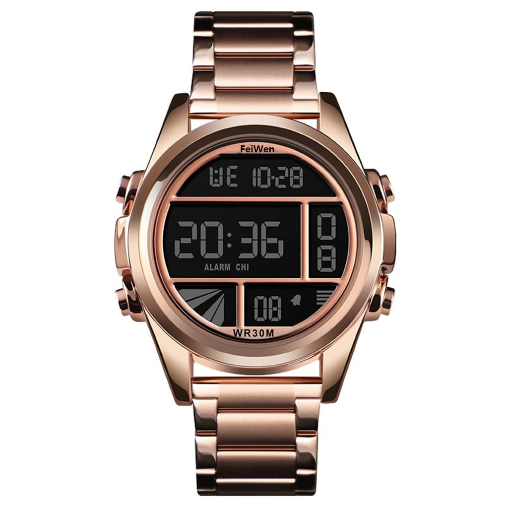Uomo Fashion Lusso Sport Orologi LED Elettronico Allarme Cronometro Outdoor Multifunzione Casual Cool Digitale Acciaio Inox Orologio da Polso Ragazzo