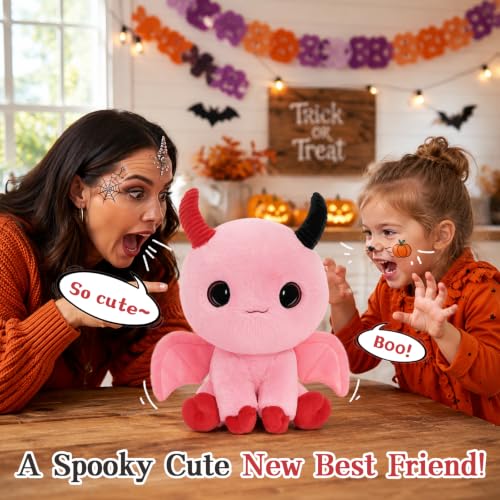 Image of MorisMos Pink Stuffed Animal, Cute Devil Plush with Horns and Wings