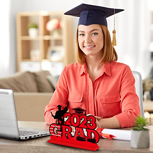 5 Pieces 2023 Graduation Party Decoration Wooden Congratulate Graduation Table Toppers Centerpieces Decoration For High School College Graduation Party Supplies Photo Booth Props (Red Black) #TOP5