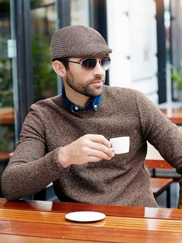 Image of Newcotte Newsboy Cap for Men Classic Herringbone Tweed Flat Cap Irish Beret Hat for Cabbie Driving Hunting