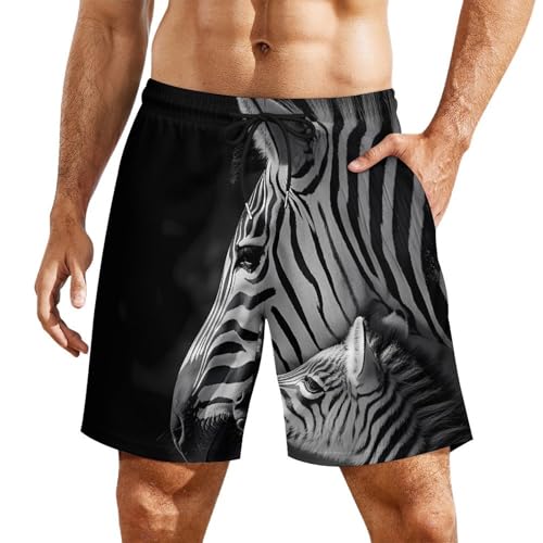 Black and White African Wildlife Zebra Mens Swim Trunks with Quick-Drying Lining Beach Shorts for Outdoor Sports