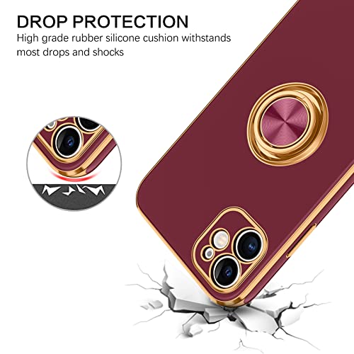Bentoben Iphone 11 Case With 360° Ring Holder, Shockproof Slim Kickstand Magnetic Support Car Mount Women Men Non-Slip Protective Phone Case For Iphone 11 6.1", Wine Red/Gold #TOP5