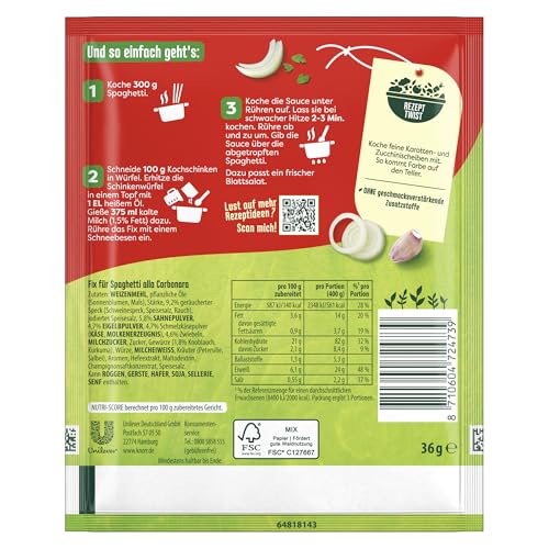 Knorr Fix Fix Spaghetti alla Carbonara ohne geschmacksverstärkende Zusatzstoffe 36 g