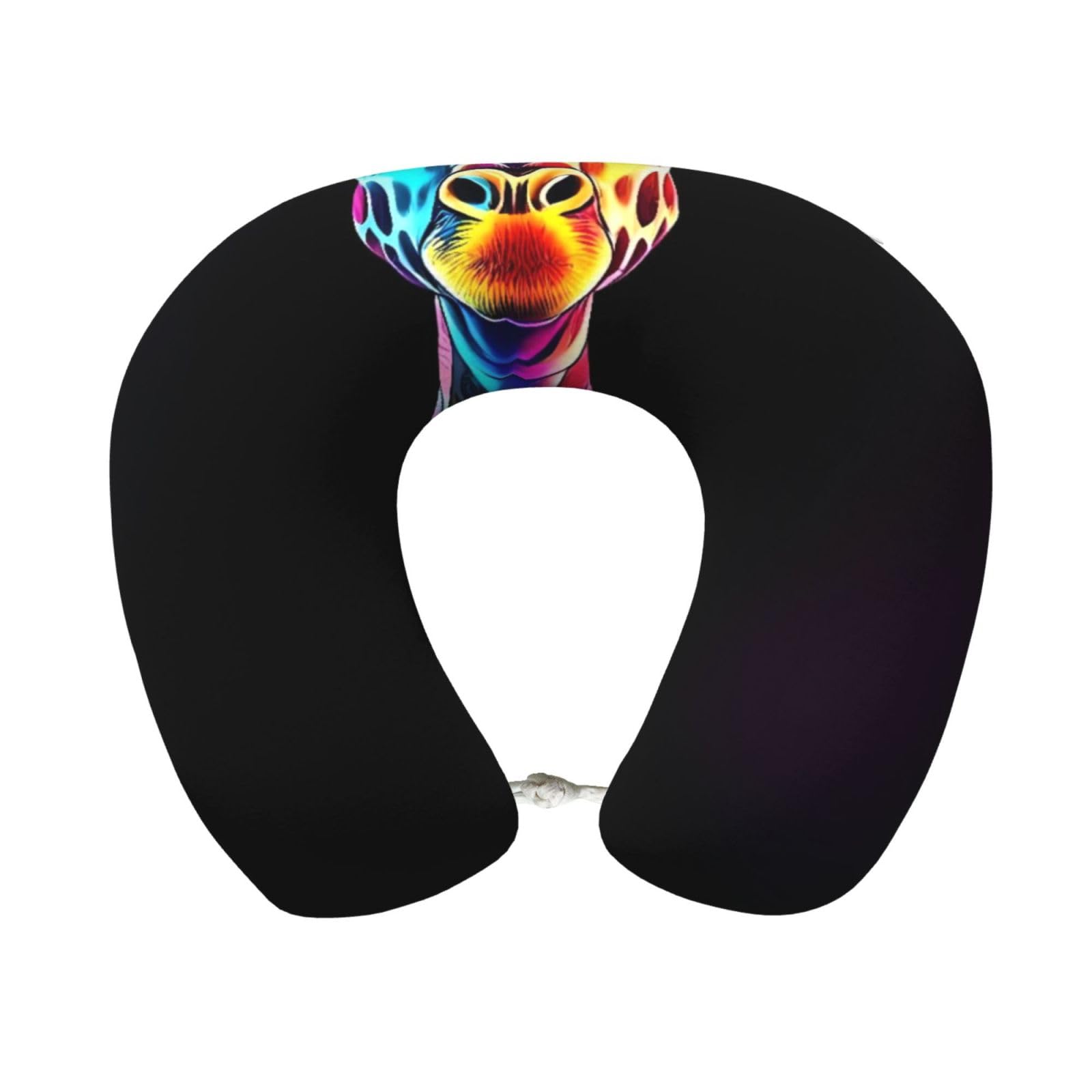 peiyeety Neon Psychedelic Giraffe Print Travel Pillow Memory Foam, Portable Neck Pillow for Airplane, Car and Office