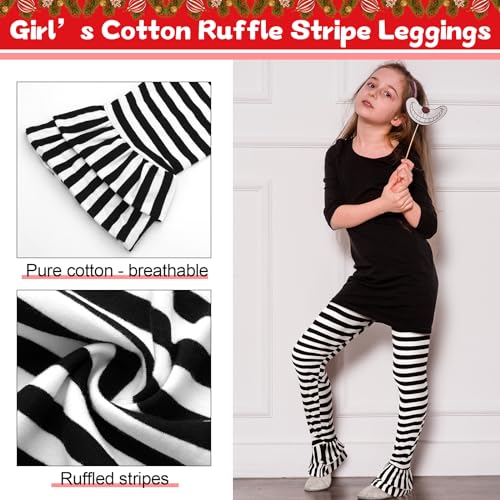 Panitay 3 Pcs Girls Christmas Leggings Christmas Pants Ruffle Flare Leggings Footless Stripe Tights for Girls Toddler4