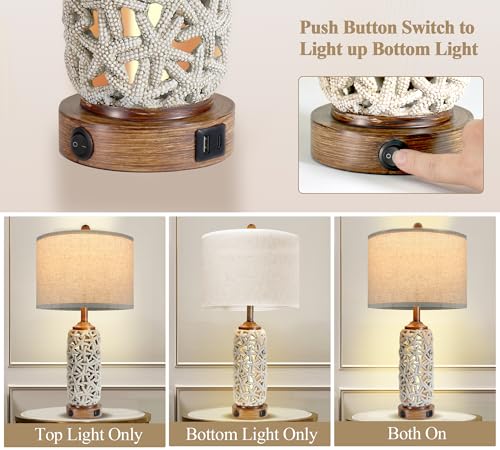 WEITERS 26'' Bedside Table Lamps Set of 2, Bedroom Lamps for Nightstand with USB C+A, Boho Table Lamp for Living Room, Coastal Nautical Lamp with Starfish Pattern, Farmhouse Lamp with Nightlight - Image 5