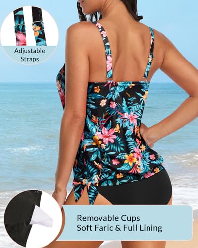 Image of Yonique Womens Blouson Tankini Top Only Loose Fit Swim Top No Bottom Modest Swimsuit
