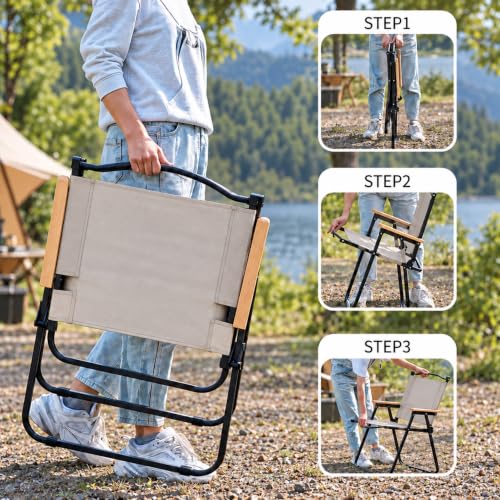 Image of STAR WORK Alloy Steel Portable Foldable Chair Outdoor Furniture Compact Chair Aluminum With Armrests For Travel Camping, Fishing Picnic,Ultralight Low Beach Concert Camping Folding Chair Khakhi, Small