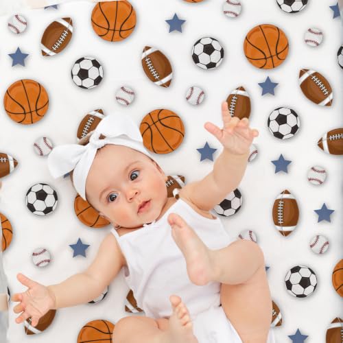 Image of 4 Pack Sports Baseball Crib Sheet Set for Boys, Neutral Soft Breathable Fitted Vintage Crib Sheet, Baseball Nursery Decor for Standard Crib and Toddler Bed Mattresses 28 x 52 in