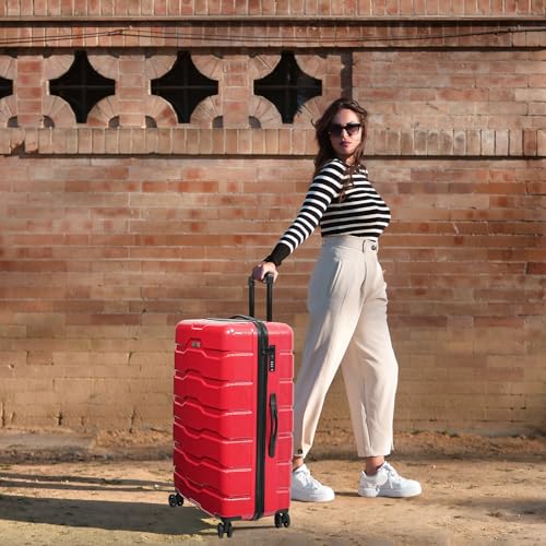 Hardshell Luggage Sets with TSA Lock, 3 Piece Sets, PC+ABS Lightweight Suitcase Sets with 360° Spinner Wheels (20/24/28) (Red)2