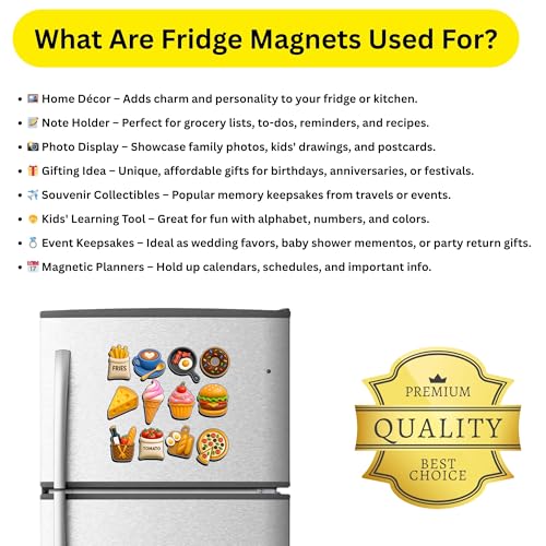 Image of Regalo Casila Cute Food Fridge Magnets Set of 12 Strong Magnetic Decorative Kitchen Magnets for Refrigerator Wooden Glossy Cartoon Fridge Sticker Set for Home Office School