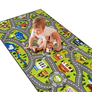STARUIA Washable Kids Play Rug for Playroom, Boys Car Rug for Kids Toy Cars Have Fun Safely, Non-Slip Educational City Road Rugs Carpets for Kid Room Bedroom, 60″ x 32″