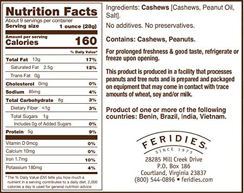 Miniatura 2 de FERIDIES Anacardos salados Jumbo - Lata de 9 oz