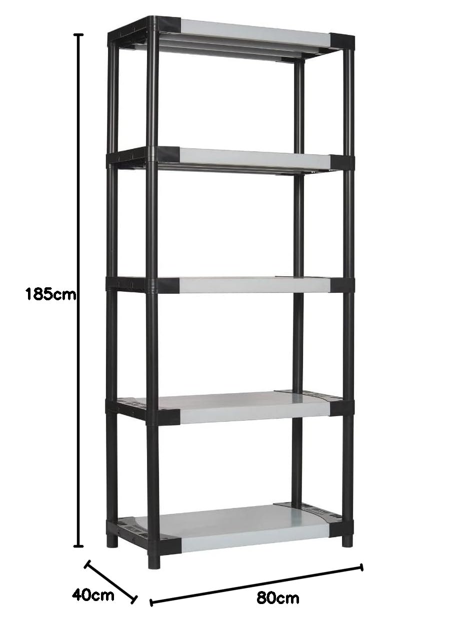 Bayersystem SMARTPLAST 800 - Estantería de plástico con 5 estantes, 185 x 80 x 40 cm, hasta 350 kg, para Cargas Pesadas, sótano, Taller, de plástico, Gris/Negro