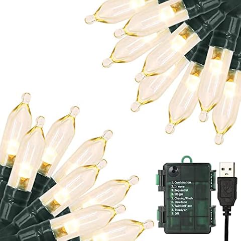 Green Convenience Christmas Lights 33ft 100 LED Battery String Lights with Timer Memory Function USB or Battery Powered Waterproof String Lights for Indoor Outdoor Decoration (Warm White) Cover