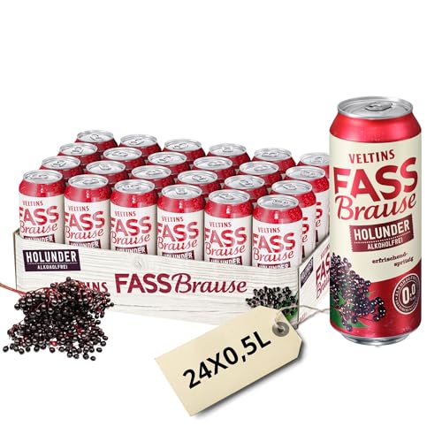 VELTINS Fassbrause Holunder Alkoholfrei EINWEG (24 x 0 5 l Dose) Erfrischungsgetränk mit fruchtig-herbem Holunderbeer-Aroma 0 0 % Alkohol natürlich getrübt rubinrot & spritzig