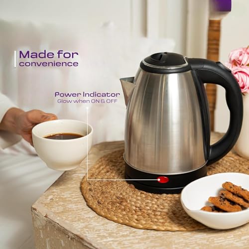 Image of Stainless Steel 1.5L Electric Kettle | Boil Water, Make Tea, Coffee, Instant Noodles, Soup | SS Body, Cool Touch Handle, Wide Mouth & Filter, 360 Swivel Base, Auto Cut-Off, Over & Dry Heat