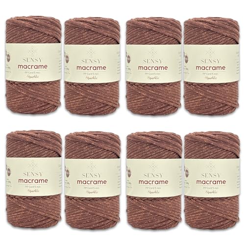 S Sensy 5mm -Premium Polypropylene Macrame Cord 8 Pack Copper Sparkle 104yd